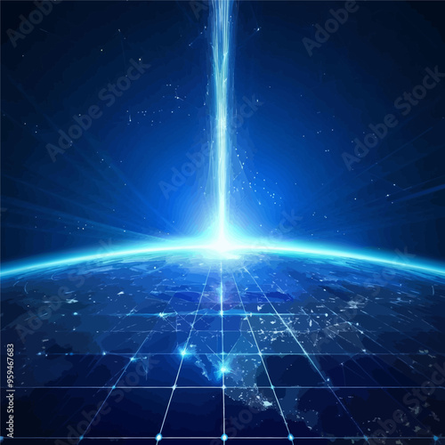 Global Network Illumination: A Digital Artwork of a Glowing Earth with Connected Lights
