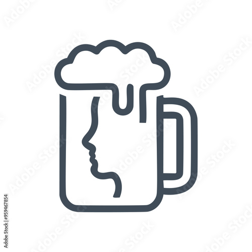 Beer mug silhouette. Beer mug with human head silhouette inside. Symbolic of drinking, alcohol, and social gatherings.