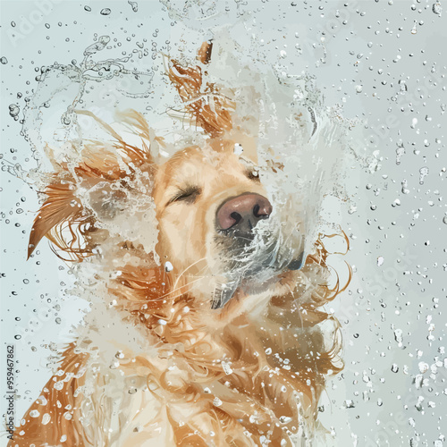 Golden Retriever's Joyful Bath Time