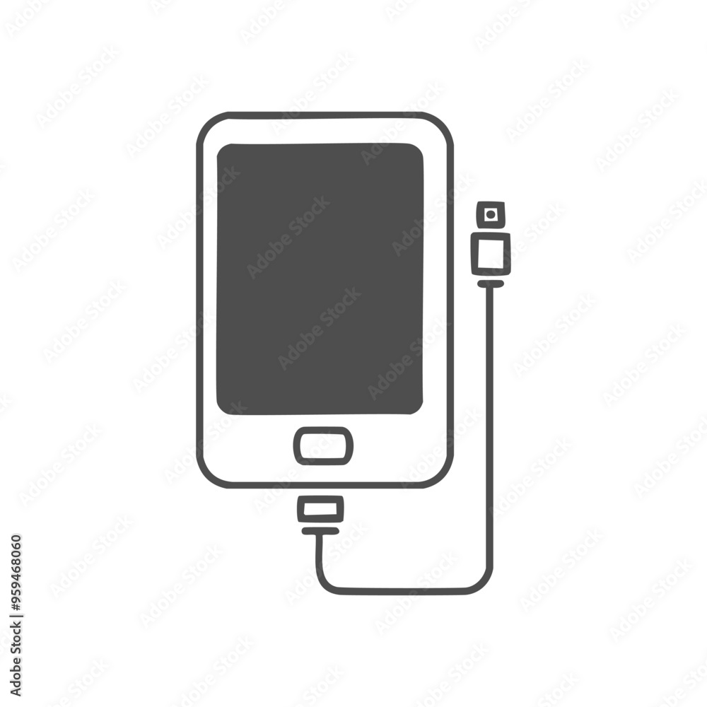 Phone charging icon. Simple illustration of a phone connected to a charger. Phone charging icon. Simple illustration of a phone connected to a charger.
