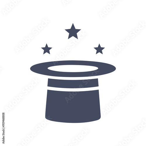 Magic hat icon. Simple magic hat icon with stars. Represents magic, illusion, surprise, and mystery.