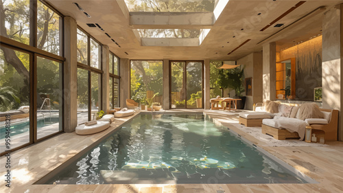 Luxurious Indoor Swimming Pool with Natural Light and Views of the Outdoors
