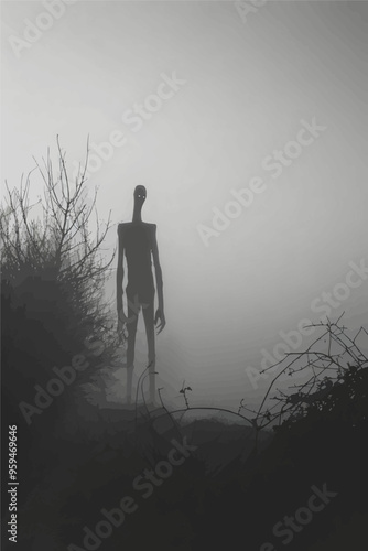 Mysterious Figure in Foggy Forest