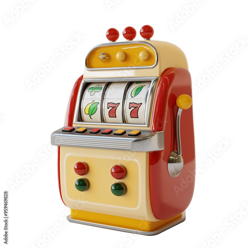 Minimalist Roulette Slot Machine 3D Render on Transparent Background - Casino