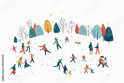 People enjoying winter in the snowy park