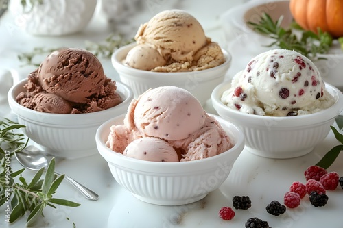 Ice cream in a bowl with multiple falvours photo