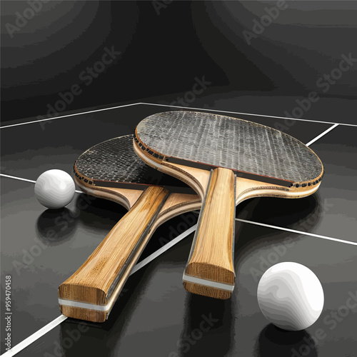 Ping Pong Paddle Set on Black Table