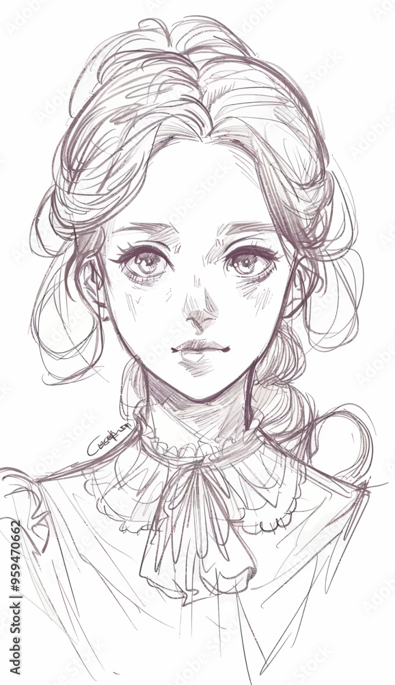 Portrait of a Young Woman with Curly Hair and a Bow Portrait of a Young Woman with Curly Hair and a Bow