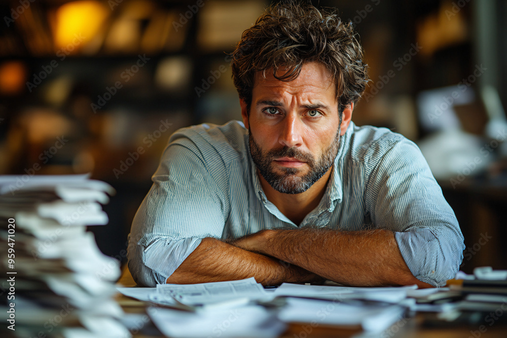 The image depicts a person experiencing the physical and mental effects of workplace pressure, illustrating the impact of stress and tension on individuals in a work environment. The image depicts a person experiencing the physical and mental effects of workplace pressure, illustrating the impact of stress and tension on individuals in a work environment.