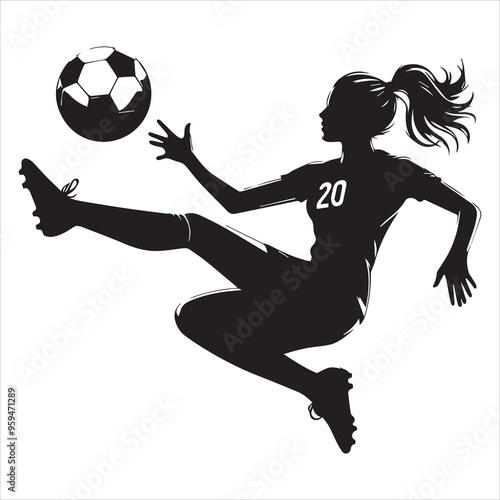 Basic RGB female soccer player football silhouette vector on white background 
