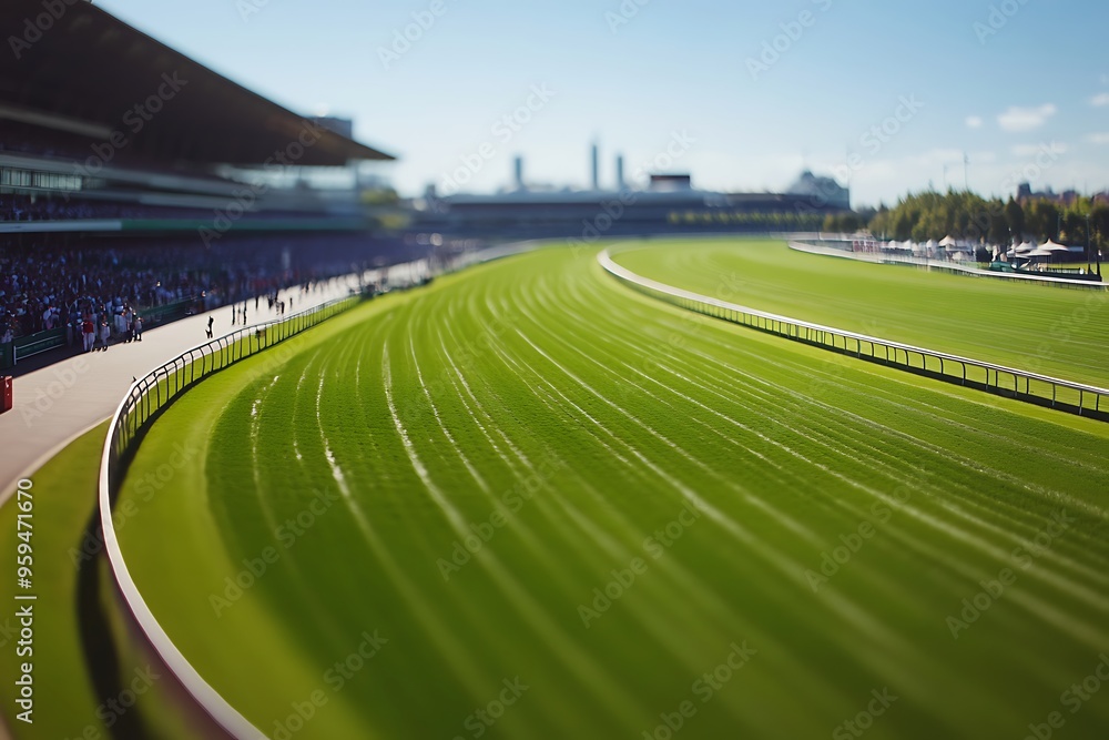 Obraz premium Generative AI Image of Stadium Horse Pace for Melbourne Cup with Bright Sky Wallpaper