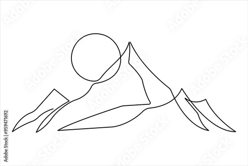  One continuous line drawing of mountain design outline vector
