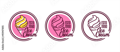 Premium gelato illustration ice cream logo, label, badge, sticker logo.