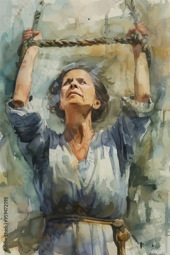 Struggling Woman Hanging Onto Rope
