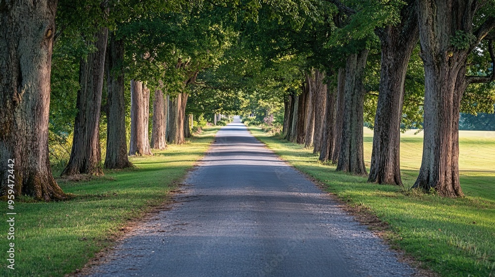 Asphalt Roadway Through a Tree-Lined Avenue Asphalt Roadway Through a Tree-Lined Avenue