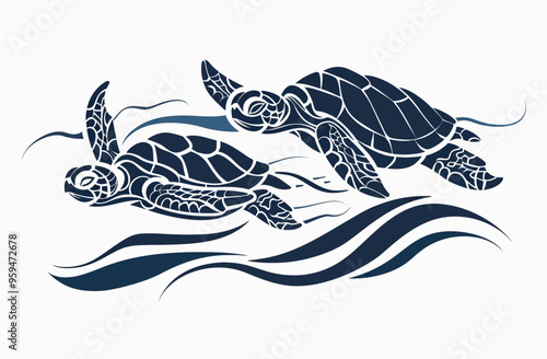 Swimming Turtles: Two Turtle Swimmers in Blue Waves
