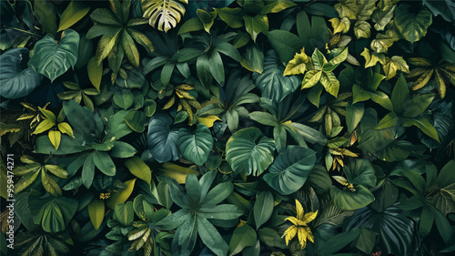 Vibrant Tropical Plant Wallpaper: A lush green and yellow foliage pattern