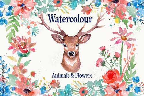Watercolour Animals & Flowers: A Vibrant Collection of Paintings Featuring Deer, Flowers, and Other Fauna