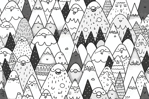 Whimsical Mountain Range Illustration