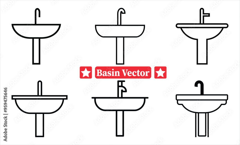 Elegant Basin Silhouette Set Versatile Vector Graphics for Bathroom Design Concepts Elegant Basin Silhouette Set Versatile Vector Graphics for Bathroom Design Concepts