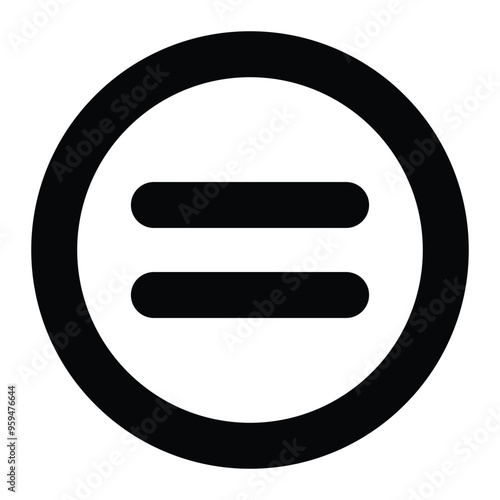 Equal symbol vector icon. Equal math sign in circle. Black silhouette.