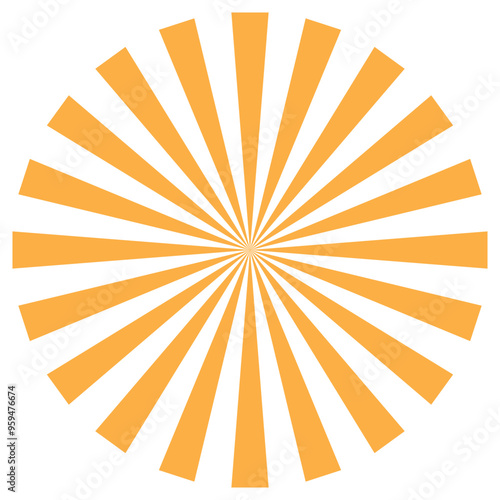 Sunbeam vector icon. Yellow sunburst. Orange sun rays. Sunrise burst illustration with spiral sunray elements and striped patterns