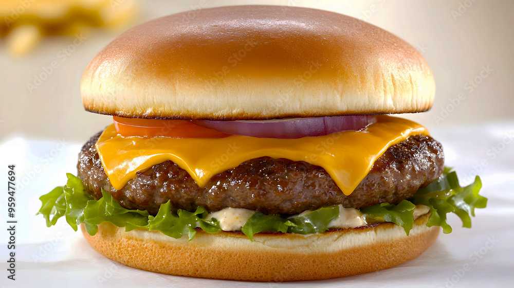 cheeseburger with a juicy beef patty, melted cheddar, and fresh vegetables, all packed into a golden toasted bun cheeseburger with a juicy beef patty, melted cheddar, and fresh vegetables, all packed into a golden toasted bun