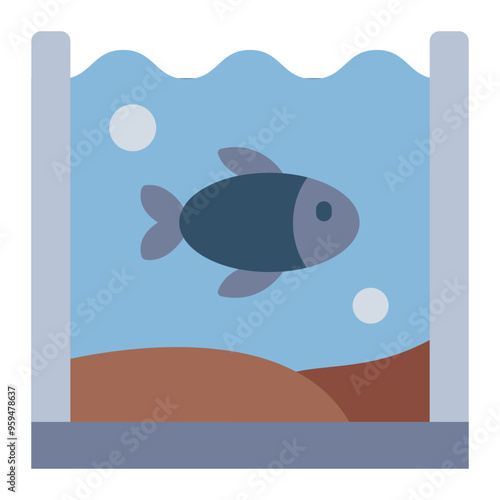 Icon of a fish inside a fish tank, representing aquaculture or fish keeping.