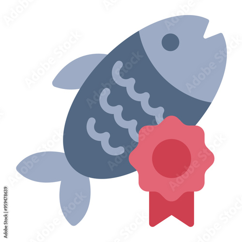 Icon of a certified seal for high-quality fish food in aquaculture.