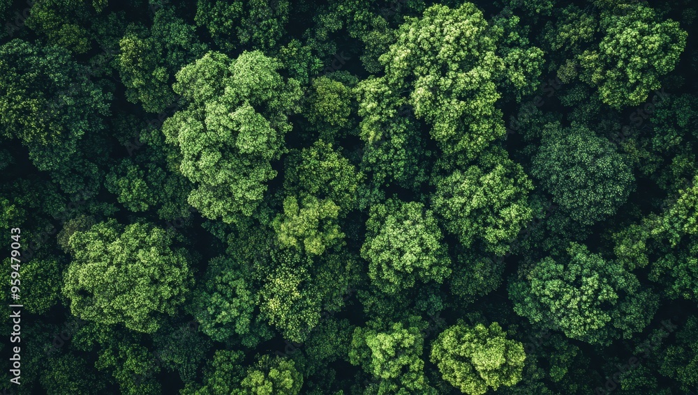 Aerial view of a lush green forest canopy. Aerial view of a lush green forest canopy.