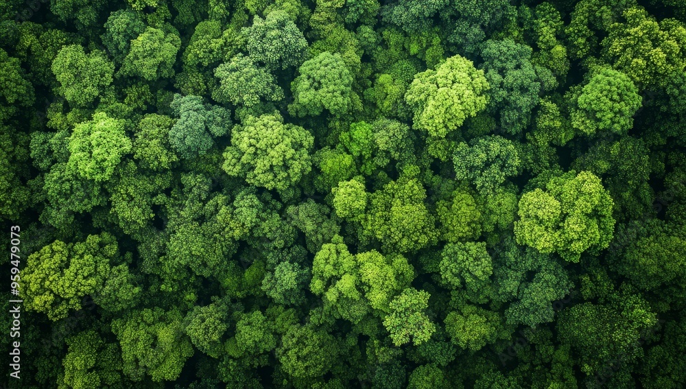 Aerial view of a lush green forest canopy. Aerial view of a lush green forest canopy.