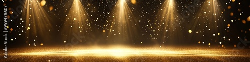 Glittering Golden Stage Curtain Rises: Abstract Luxury Opening Ceremony Backdrop. Inclusive Cultural Celebration, Freedom of Expression, and Glamorous Spotlight. End-of-Season Gala Promotion. AI-Gener photo