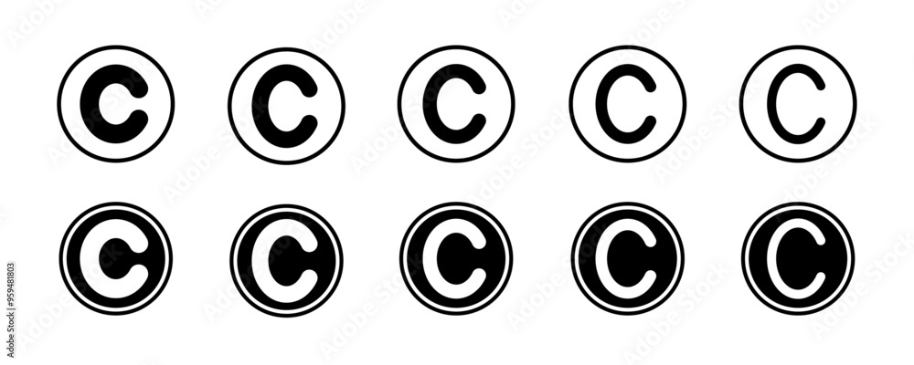 Copyright symbol shape. icon set. protection C mark vector icons in blue color style Copyright symbol shape. icon set. protection C mark vector icons in blue color style
