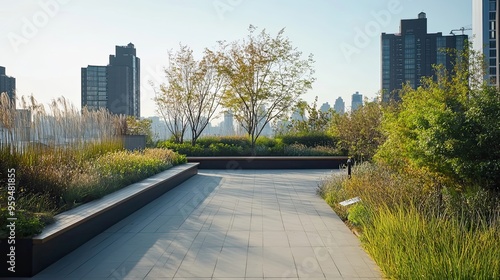 Rooftop Garden with Cityscape Views and Benches