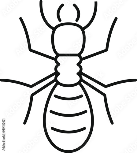 Simple line drawing of a termite insect with its six legs spread and its two antennae waving