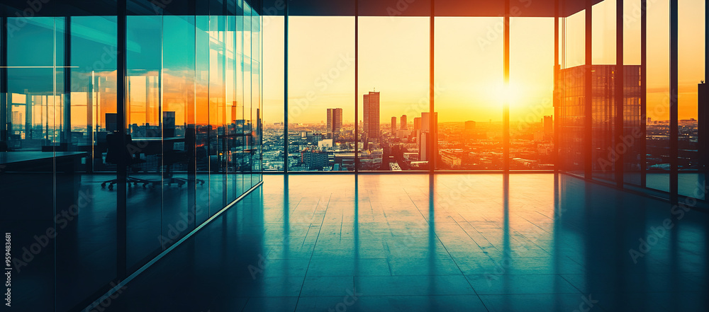 Sleek modern office interior with panoramic city skyline views at dusk, featuring floor-to-ceiling glass windows and an expansive open space, ideal for presentations and corporate design. Sleek modern office interior with panoramic city skyline views at dusk, featuring floor-to-ceiling glass windows and an expansive open space, ideal for presentations and corporate design.