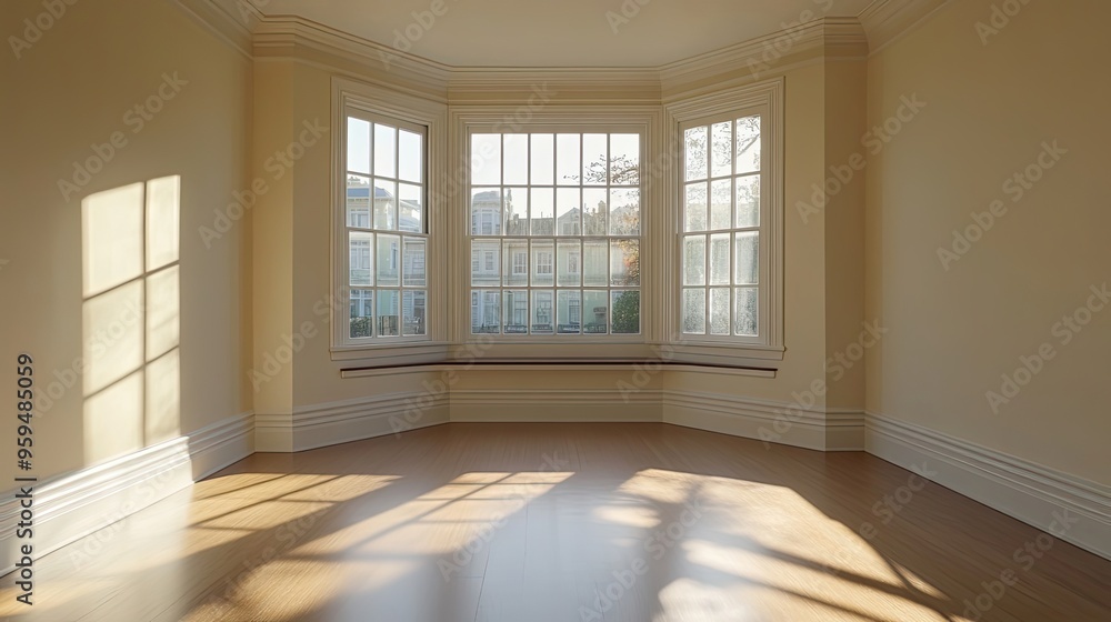 Obraz premium Sunlight Streaming Through a Bay Window into an Empty Room