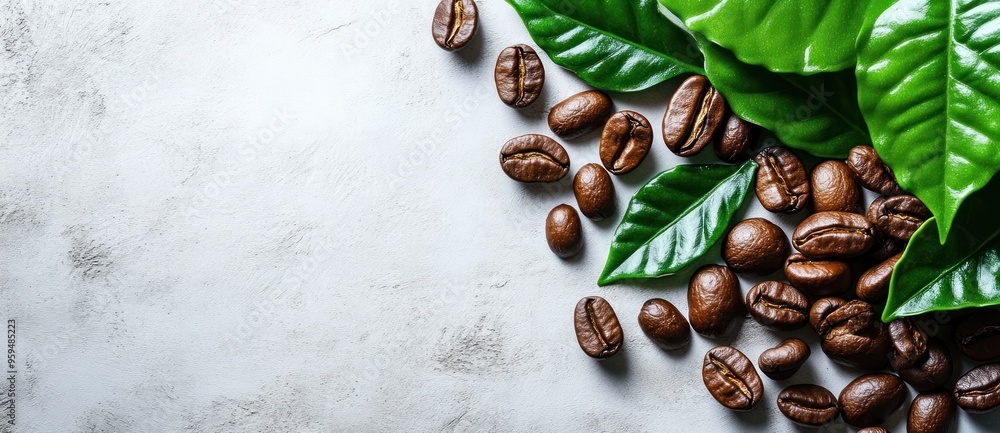 Coffee Beans and Leaves on a White Background Coffee Beans and Leaves on a White Background