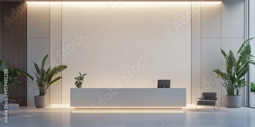 Modern Corporate Lobby Mockup: Blank Signage for Showcasing Your Company Logo or Message. Embracing Cultural Inclusivity and Freedom in Business Environment. End-of-Season Office Design Promotion. AI-