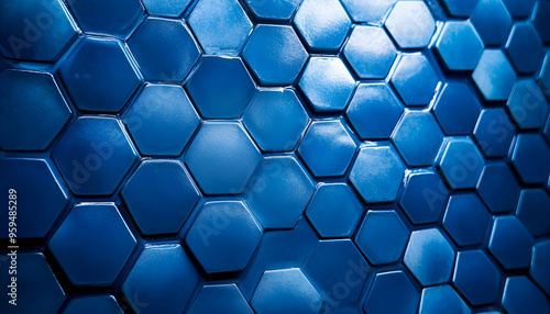 Abstract blue hexagonal pattern background.