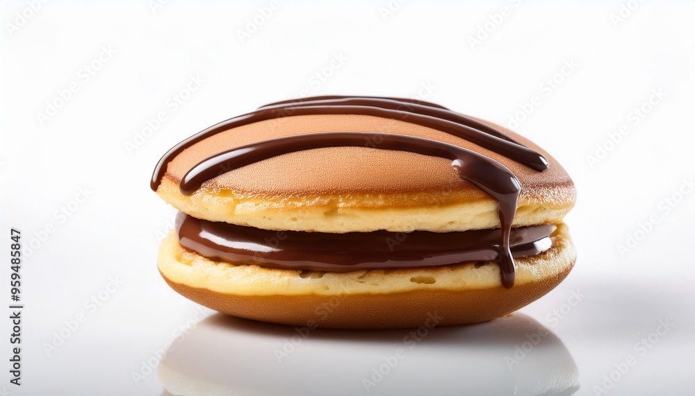 Dorayaki with chocolate sauce on white background isolated Dorayaki with chocolate sauce on white background isolated