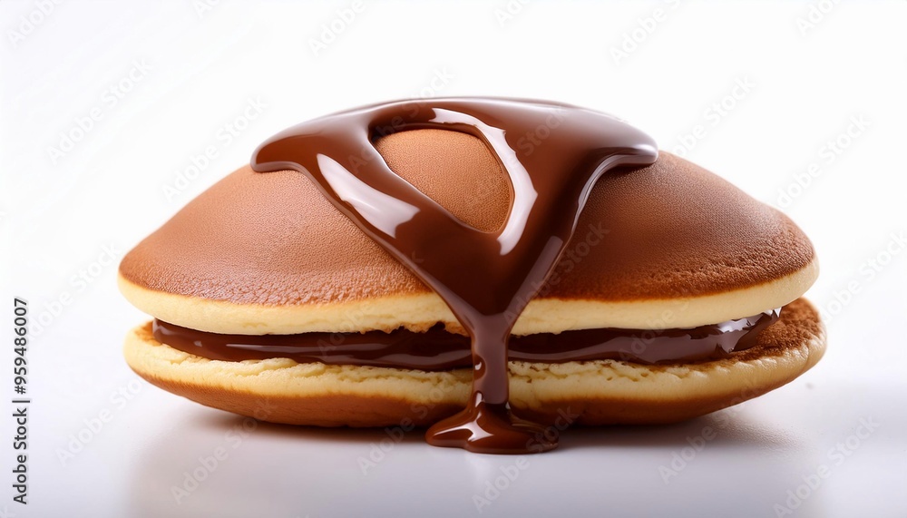Dorayaki with chocolate sauce on white background isolated Dorayaki with chocolate sauce on white background isolated