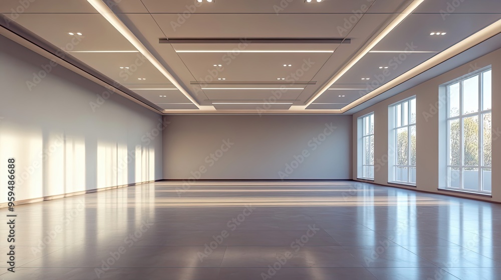 Empty Room with Modern Ceiling and Windows Empty Room with Modern Ceiling and Windows