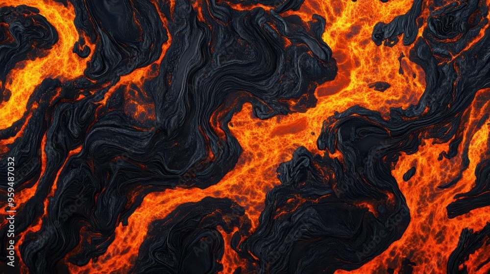 Molten lava with ripple effects, fiery orange and black tones, abstract magma flow background Molten lava with ripple effects, fiery orange and black tones, abstract magma flow background