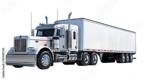 White Semi-Truck with Trailer Isolated on a Transparent Background, Ready for Design and Mockup Projects