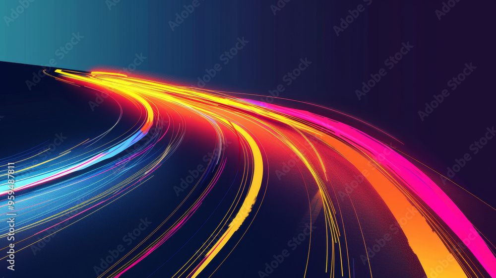Colorful Curved Light Trails on Dark Gradient Background Colorful Curved Light Trails on Dark Gradient Background