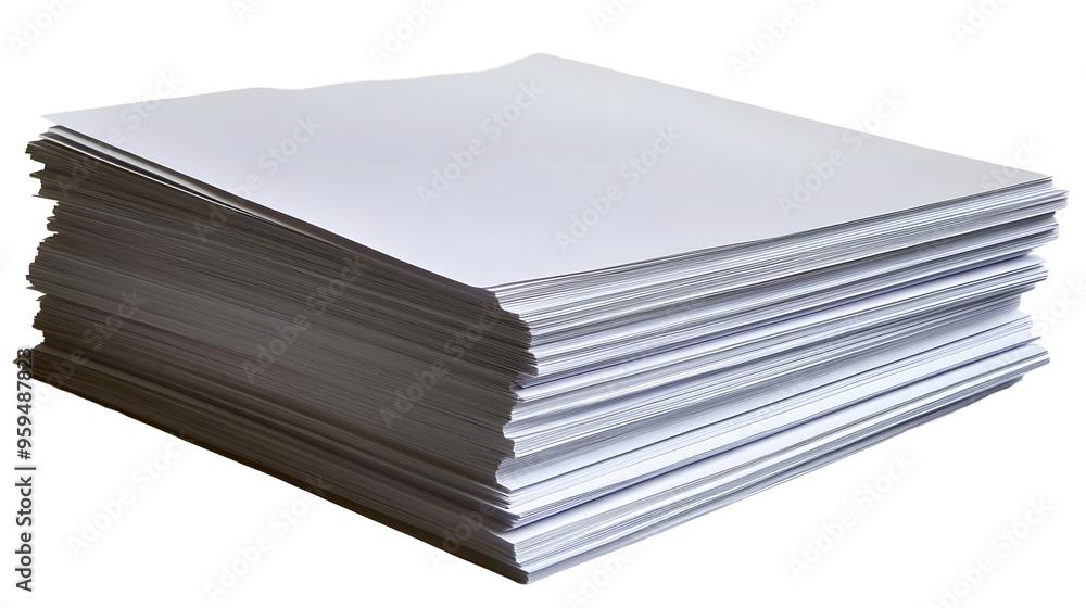 Stack of White Paper Sheets Neatly Arranged on a White Surface with a Transparent Background. Stack of White Paper Sheets Neatly Arranged on a White Surface with a Transparent Background.