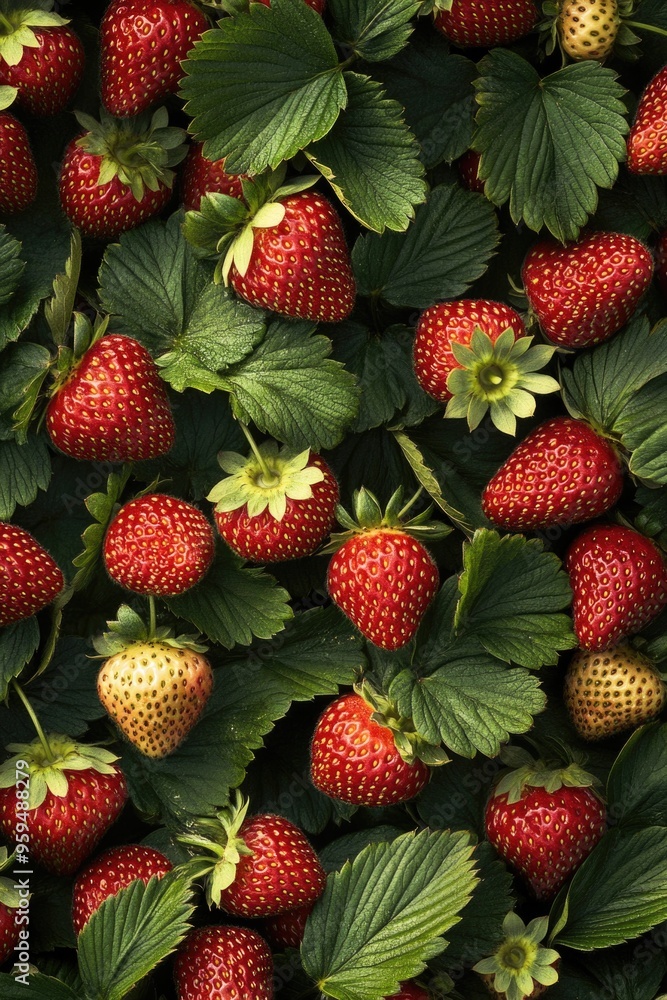 Ripe Strawberries and Green Leaves Ripe Strawberries and Green Leaves