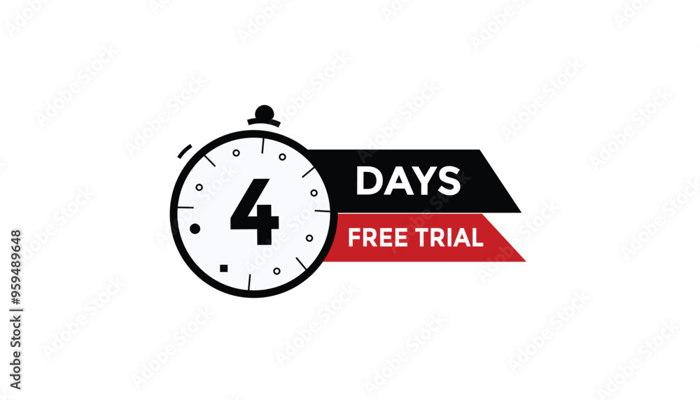 4 days free trial Countdown number banner templates. time icon. Vector Illustration
4 days free trial Countdown number banner templates. time icon. Vector Illustration