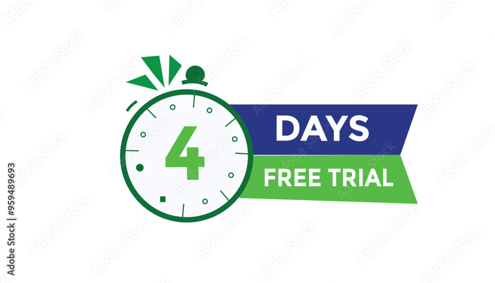 4 days free trial Countdown number banner templates. time icon. Vector Illustration
4 days free trial Countdown number banner templates. time icon. Vector Illustration